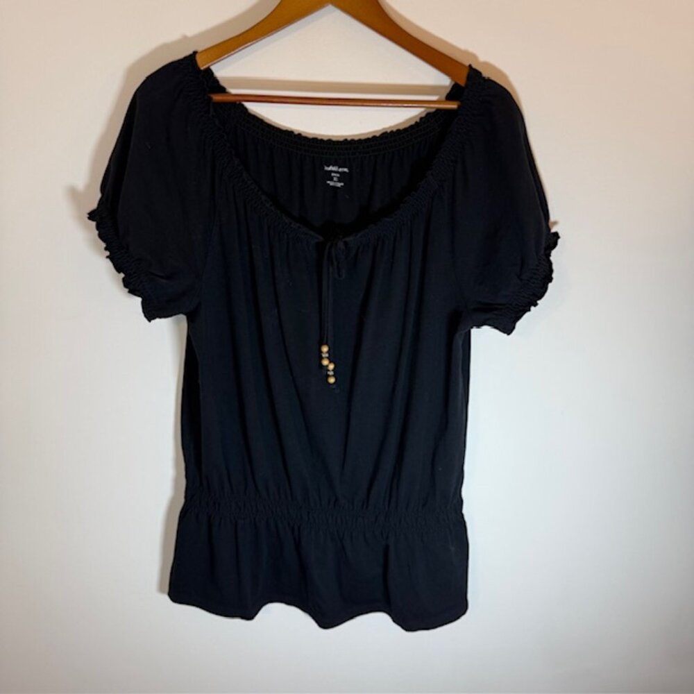 Croft & Barrow Womens Top XL Black Elastic Waist Pullover top short sleeve